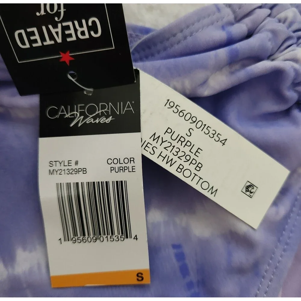 California Waves Women's Bikini Bottom Size Small Purple Tie Dye Adjustable NWT